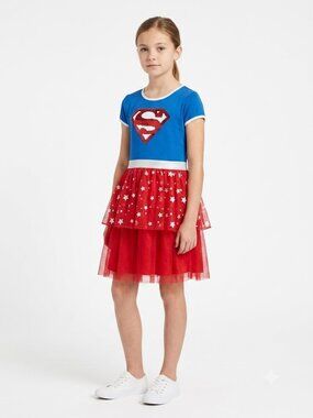 Girls Supergirl Costume Dress in Blue and Red - DC Comics